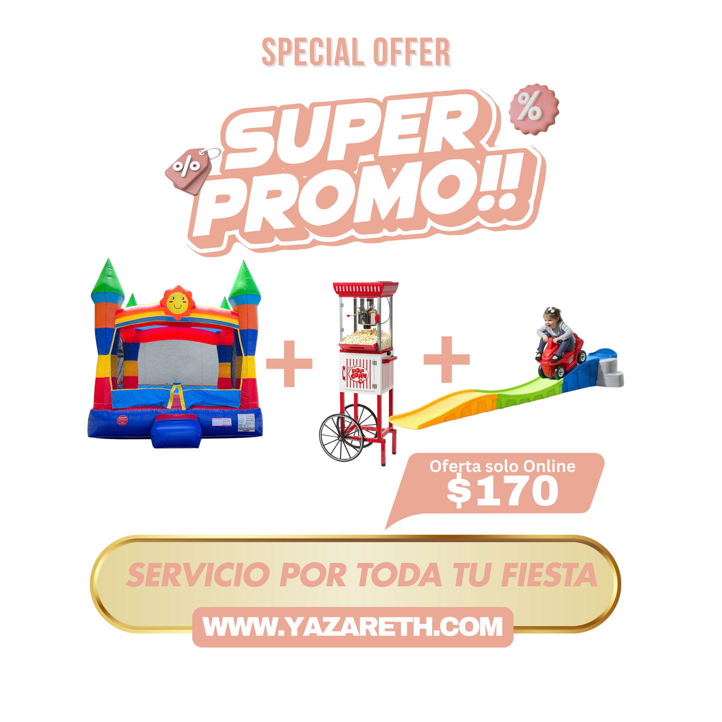 Inflable 12x13 + carrito de popcorn + montaña rusa