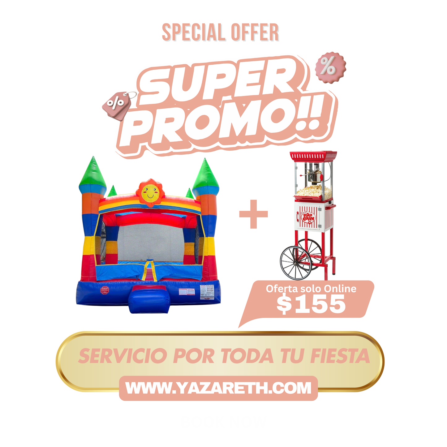 Inflable 12x13 + carrito de popcorn